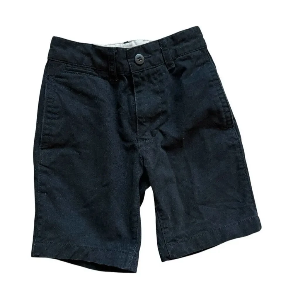 Youth Boys Gap Black Flat Front Chino School Weekend Cotton Shorts - Sz 6